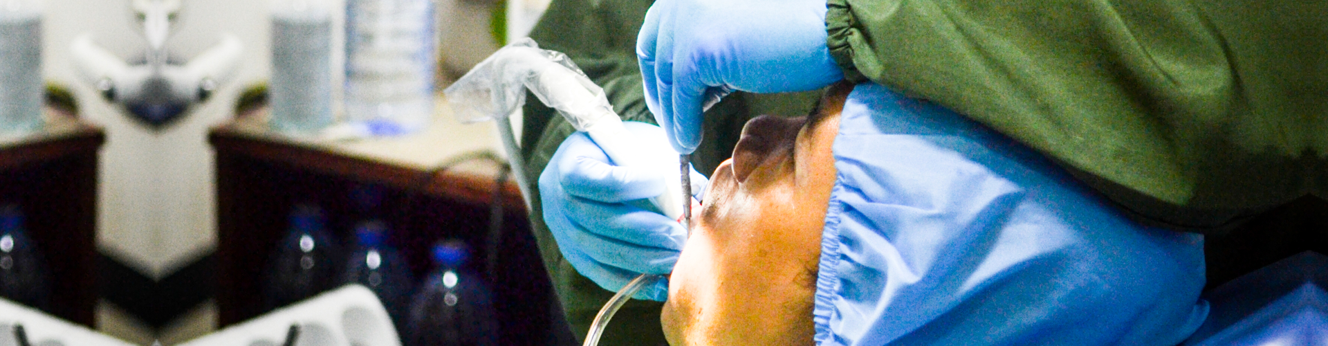 Dentist operating a tooth